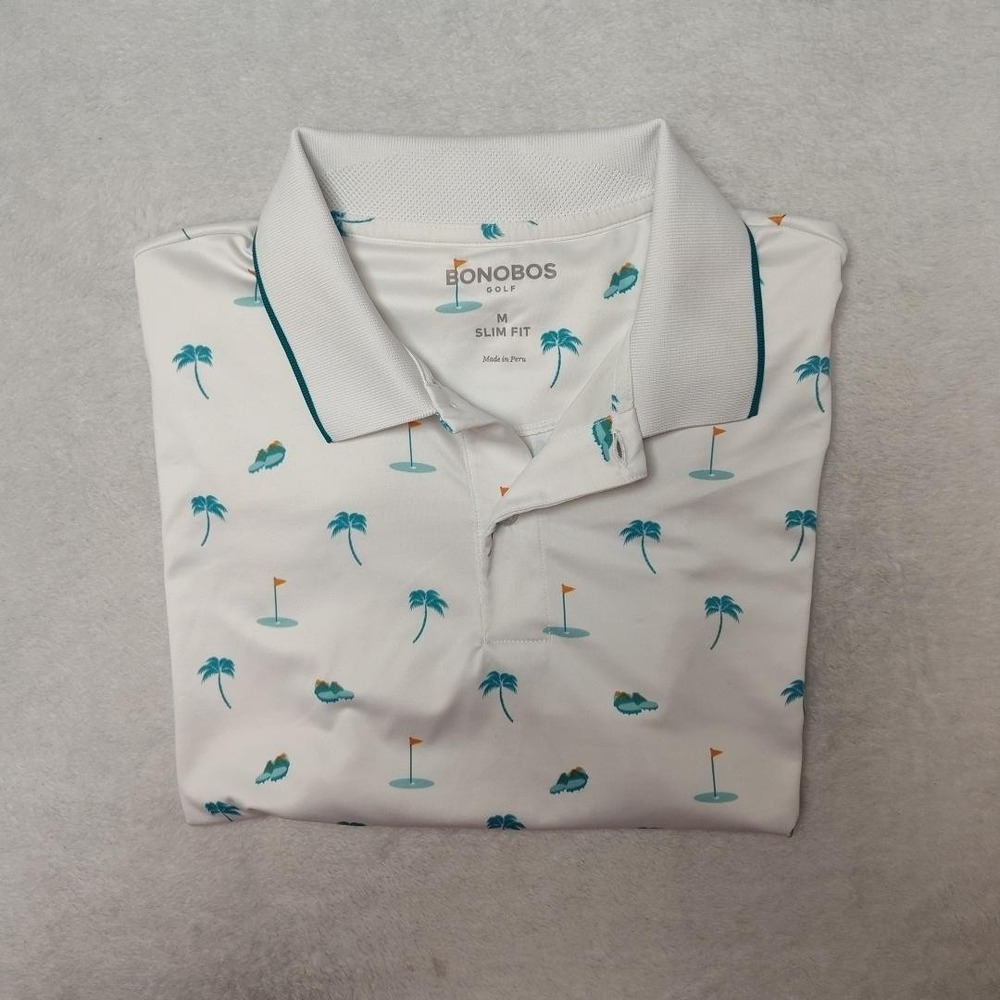 Bonobos‎ Polo Shirt Mens M White Palm Tree Golf Slim Fit Performance Collared
